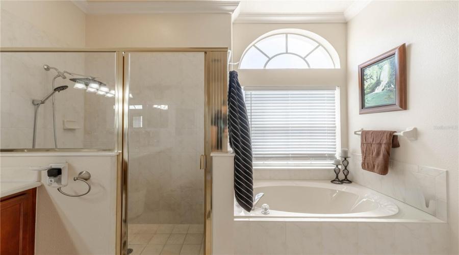 Plenty of natural light shines through the window arch