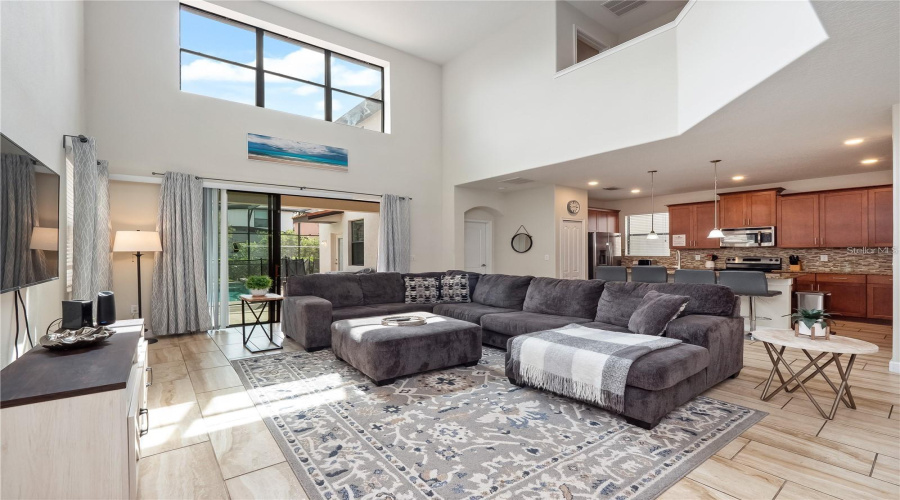 Living Room with Cathedral Ceilings