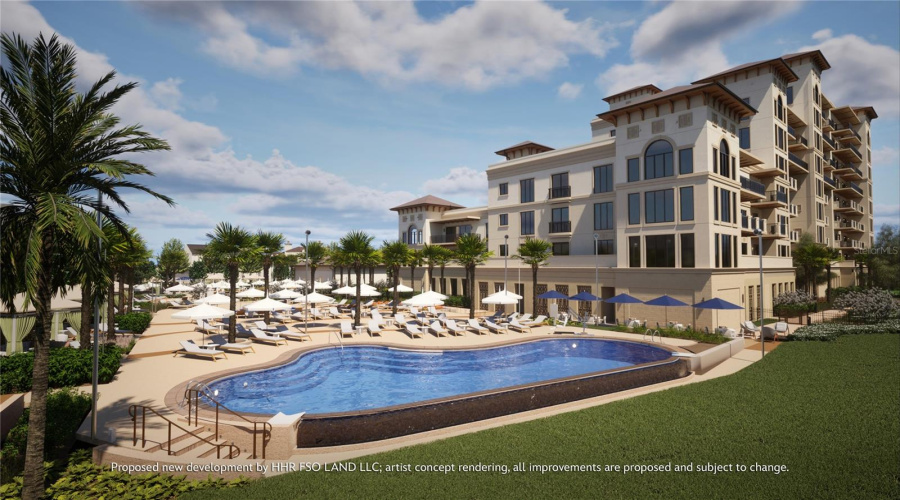 Perfectly situated between the luxe residences and boutique homes will be a lakeside oasis, featuring the pool and spa, rejuvenating water features, privacy cabanas with towel service and indoor-outdoor dining areas with fire pits and lounge seating. Artist concept rendering, all improvements are proposed and subject to change. ©Disney