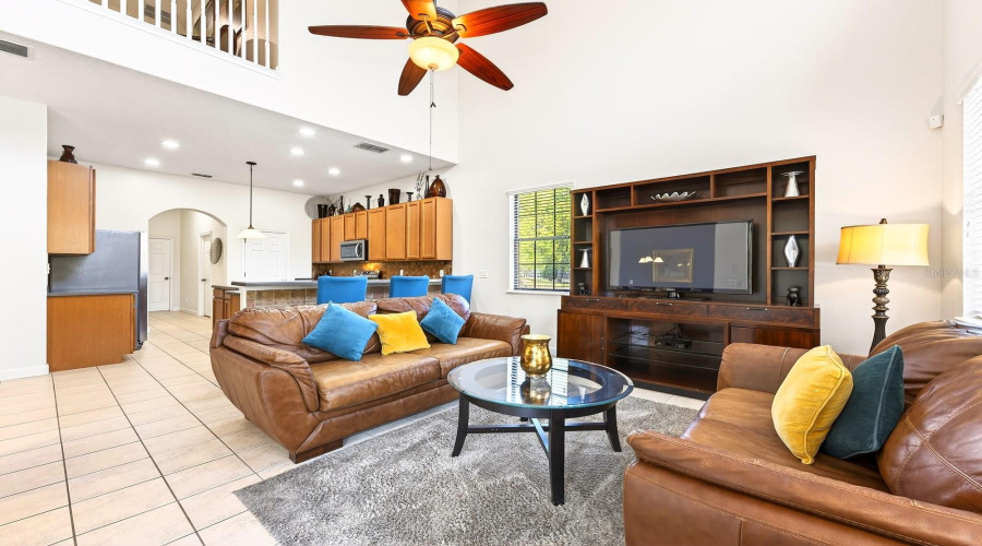Two story family room.