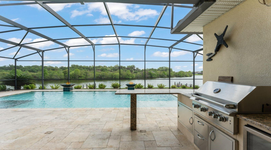 Travertine Pavers, Summer Kitchen overlooking Eagle Conservation