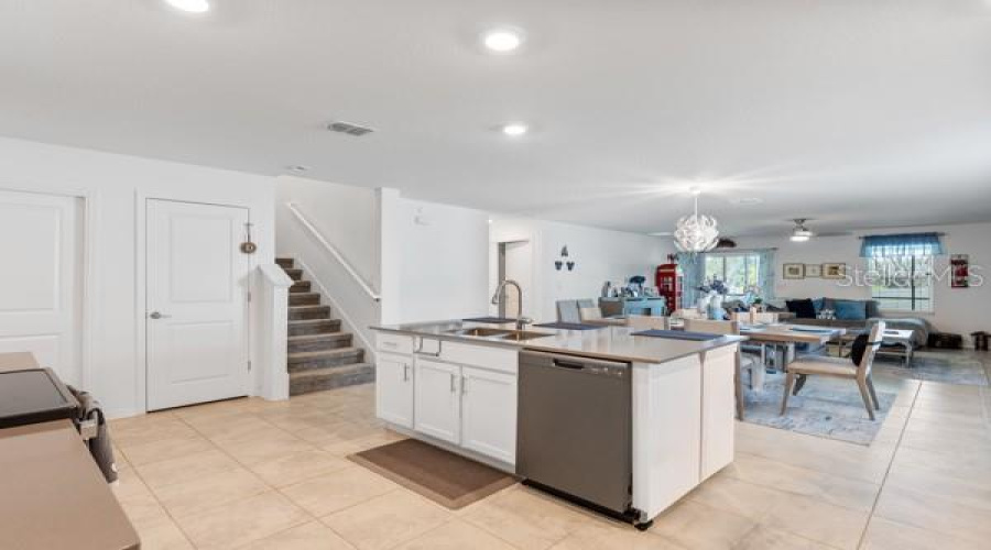 Kitchen, dining and living areas