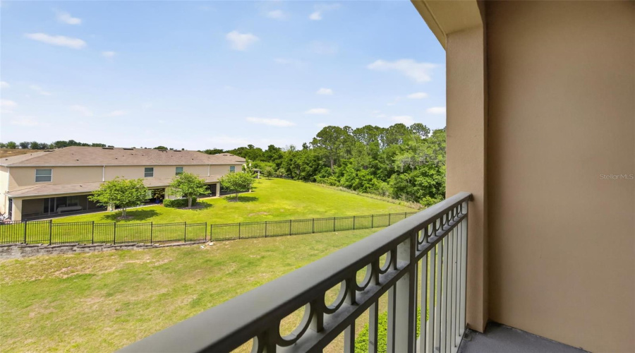 Balcony overlooks greenspace