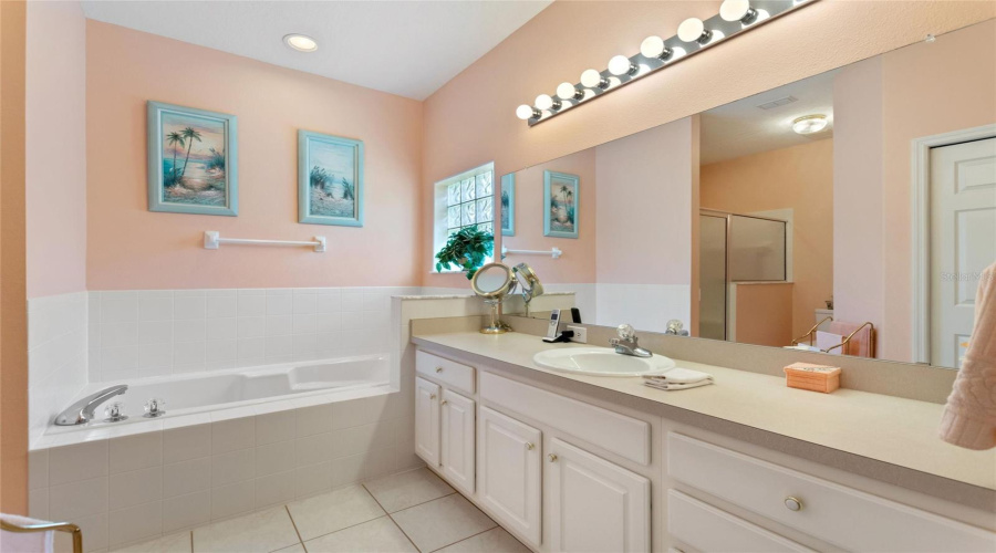 Primary bath has walk-in and linen closets