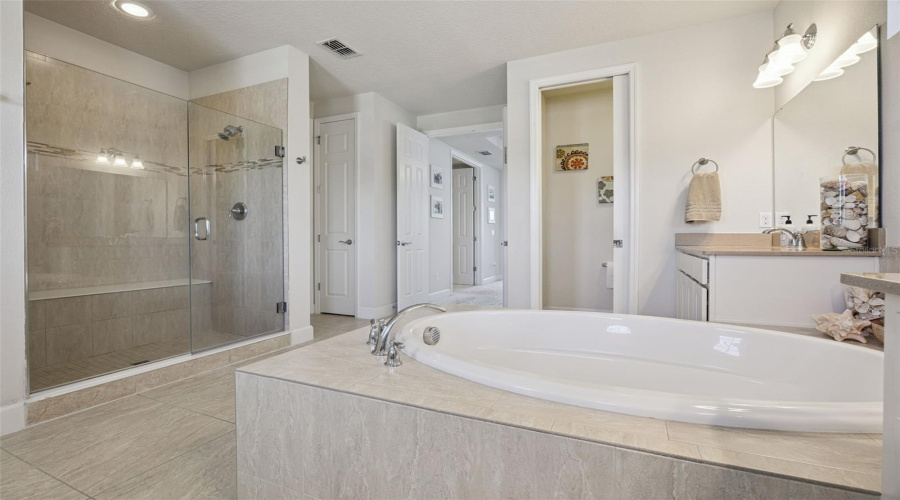 Large Shower with Bench and TWO Walk In Closets