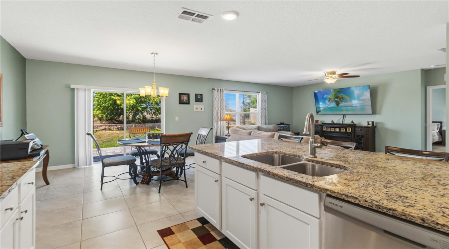 Open floor plan, dinette with private patio views