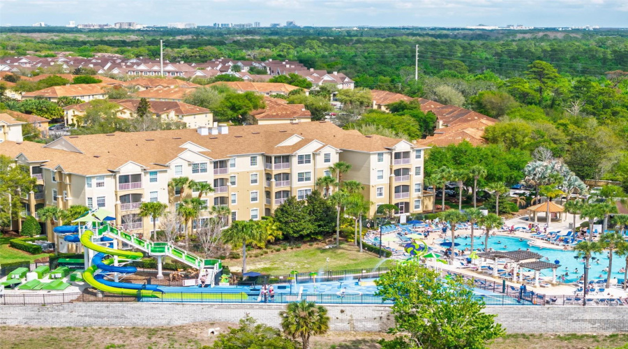 Areial_showing_community_pool_to_right_and_water_slide_to_left
