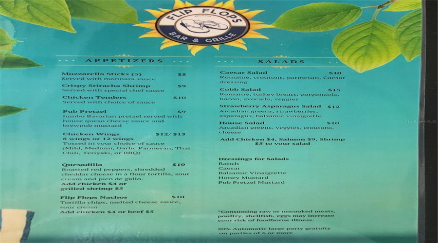 Pool Restaurant Menu