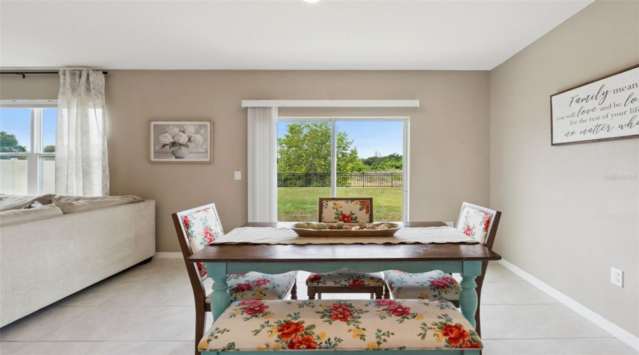 View of the dining and back yard from the kitchen