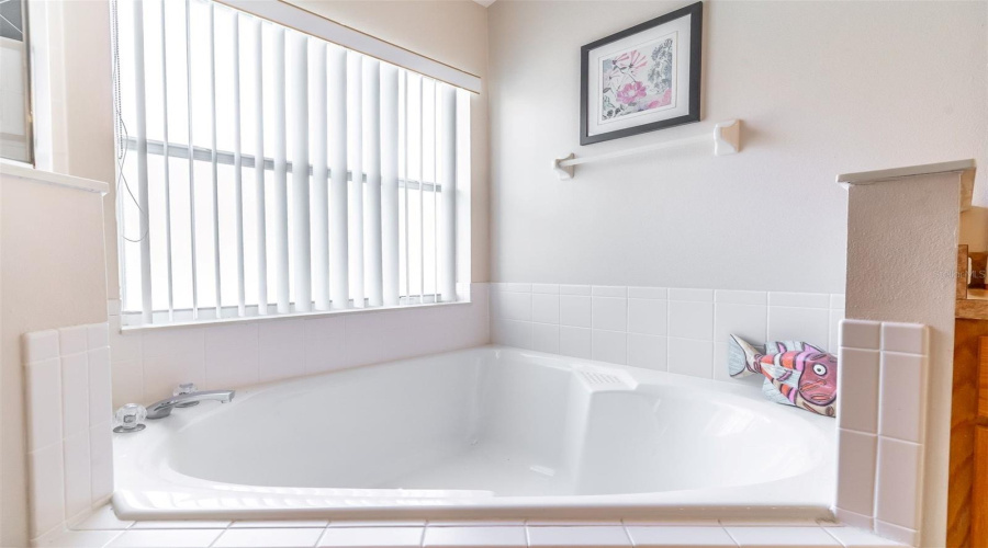 Primary ensuite bathroom with large soaking tub