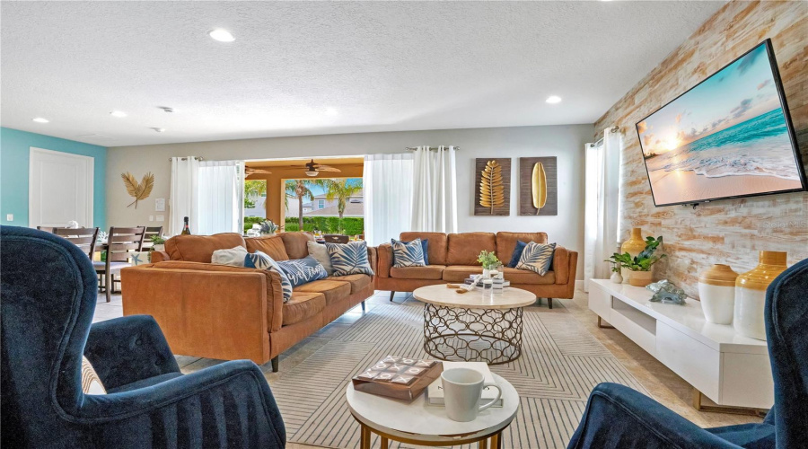 Comfortable main living room designed for relaxation after a day at the parks
