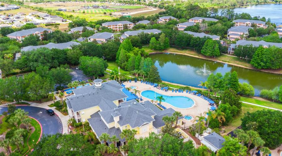 Ornamental pond sits behind the amenities at the main clubhouse