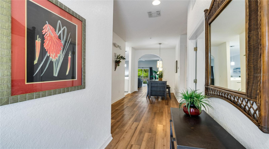 Welcoming entrance hall opens up into dining area which sits alongside the kitchen and living room.