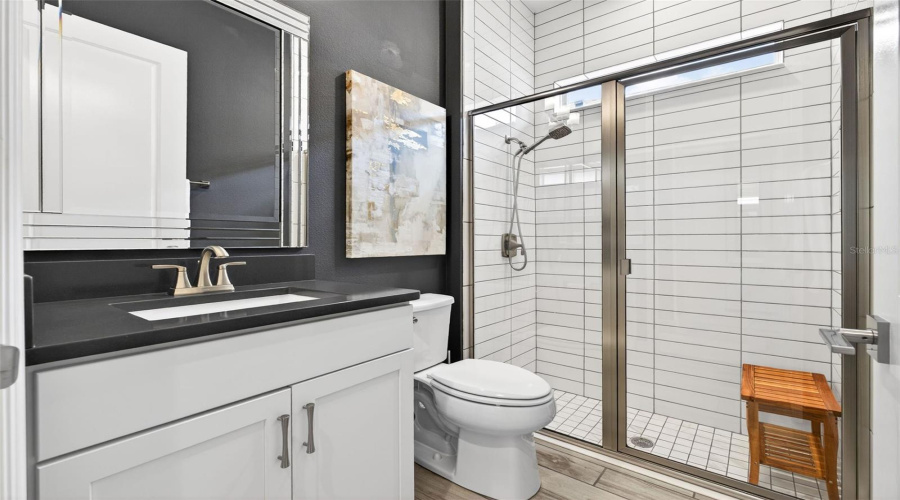 Full hall bathroom with walk-in shower