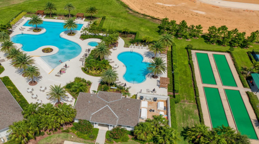 Pools and bocce ball courts