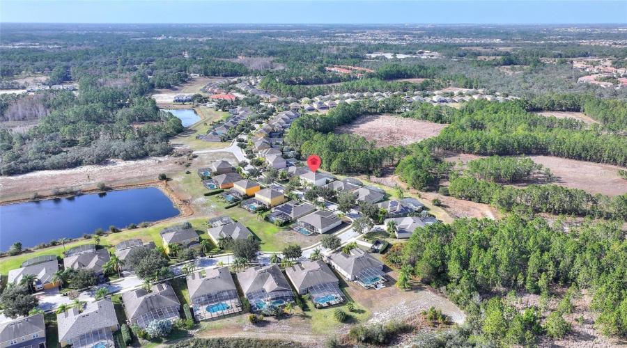 Aerial view of home and community