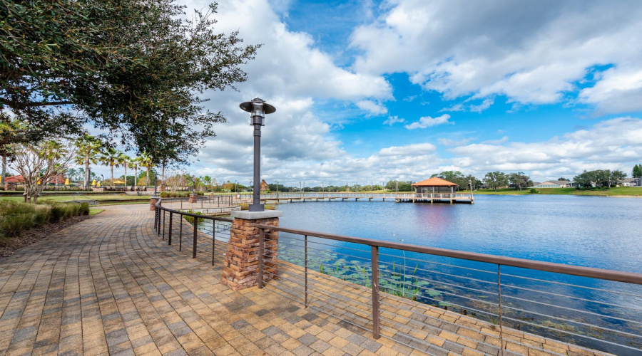 A walking and biking path along the lake
