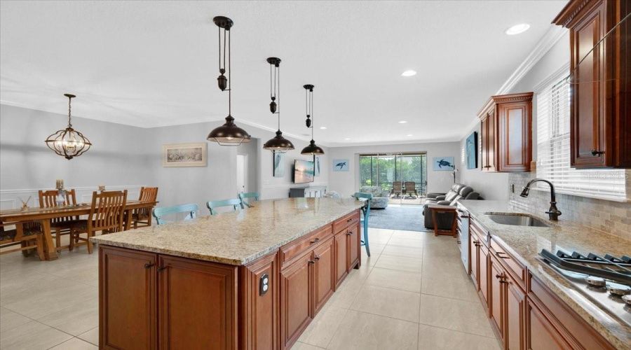 Kitchen overlooking dining and living room