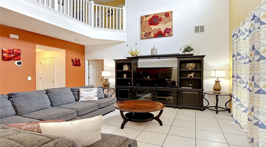 Open Family Room with Soaring Ceilings