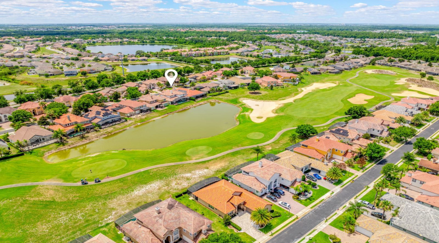 Aerial view of the back of the home