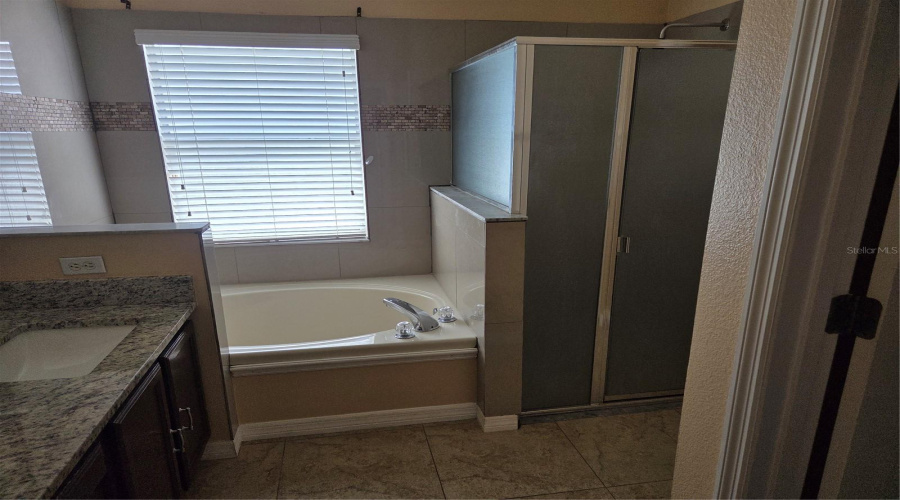 Master Bathroom with soaking tub and shower