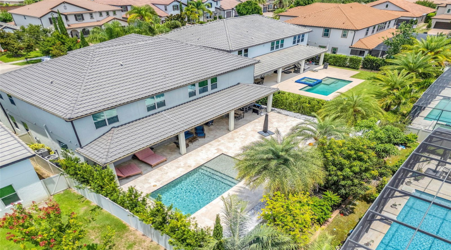 Aerial shot of the back of the home
