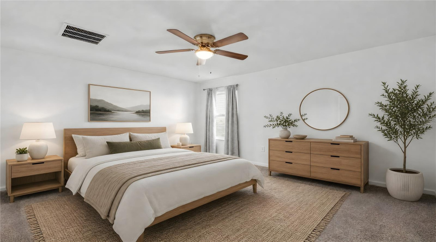 Virtually staged primary bedroom
