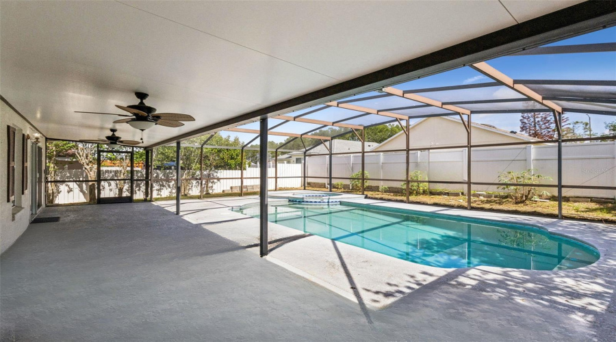 27 Foot Covered Lanai, Overlooking fully screened in pool