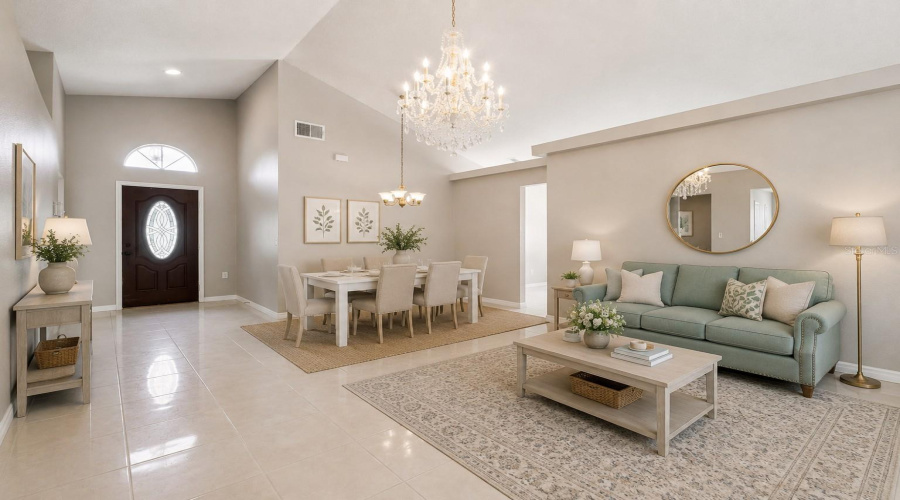 Staged Front Entrance, Dining area, and sitting area