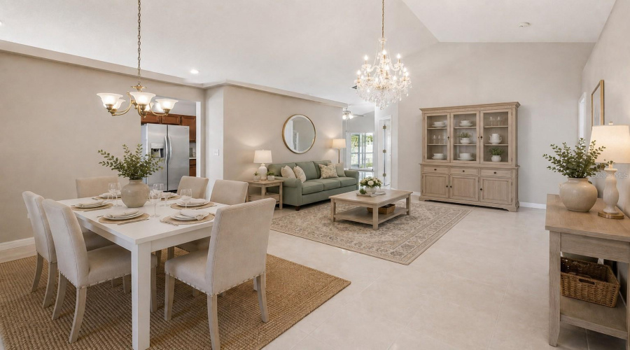 Staged Front Entrance, Dining area, and sitting area