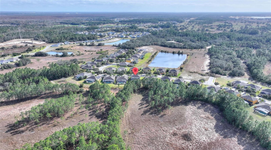 Aerial view of home and community