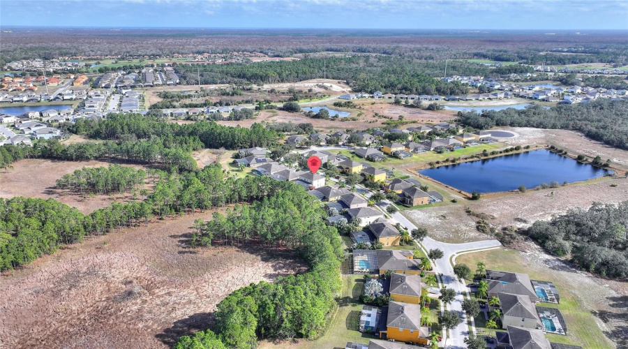 Aerial view of home and community