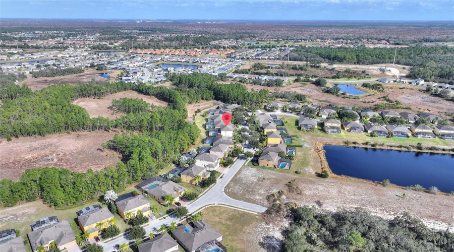 Aerial view of home and community