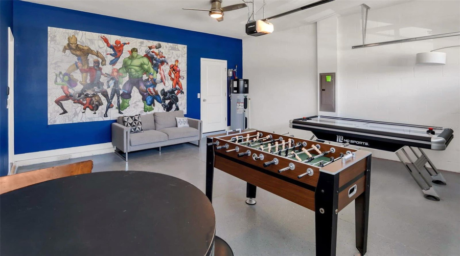 Garage currently used as additional game room