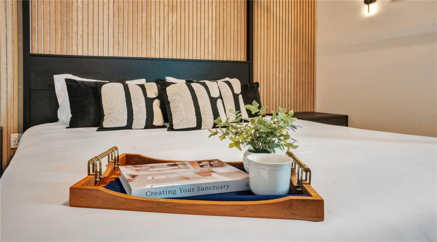 Clean architectural lines and warm designer finishes create a relaxing escape after a day exploring Central Florida.