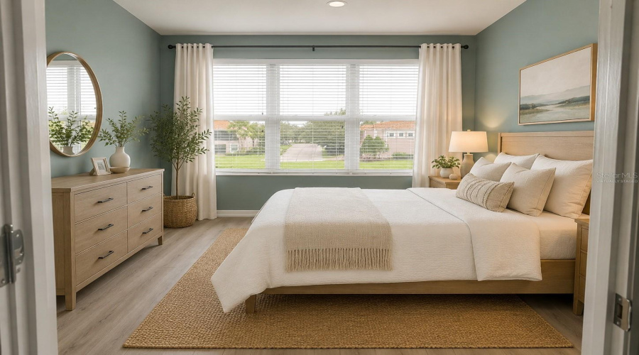 Virtually staged primary bedroom