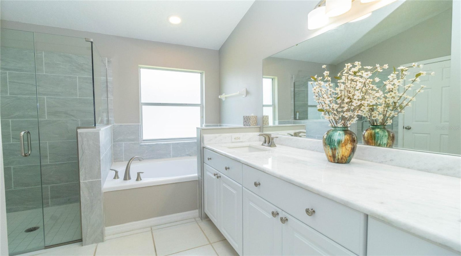 Primary bathroom with dual vanity