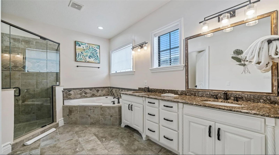 Guest Shower, corner tub & Vanity
