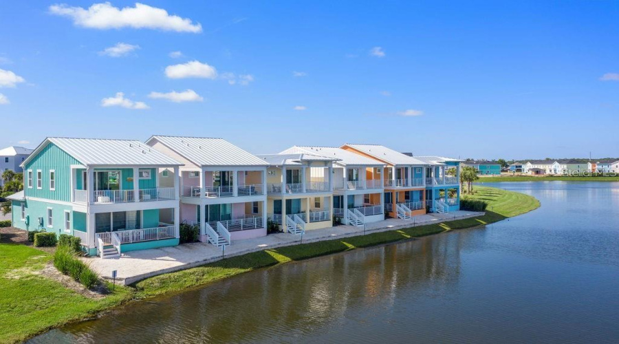Aerial view of the house and water front
