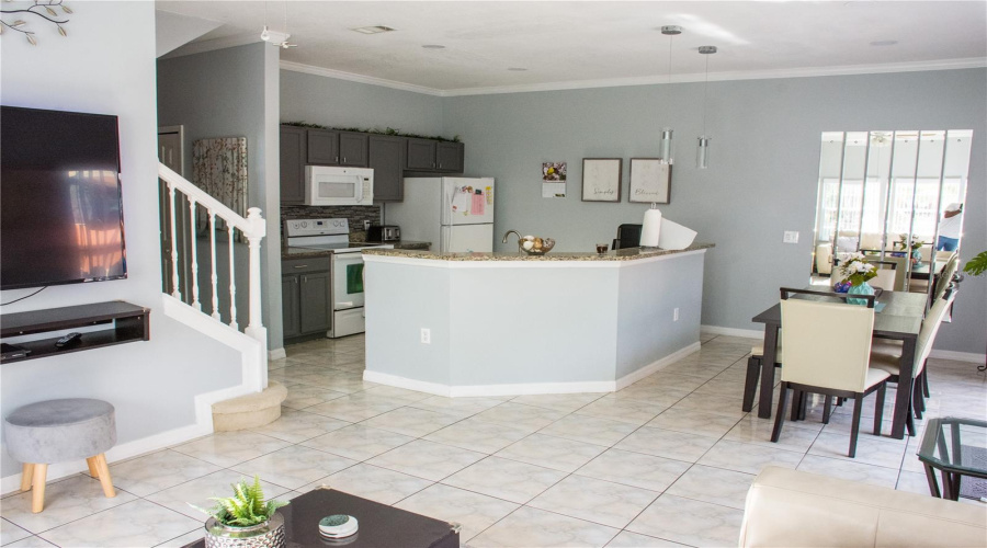 Overlooking the kitchen from the living area.