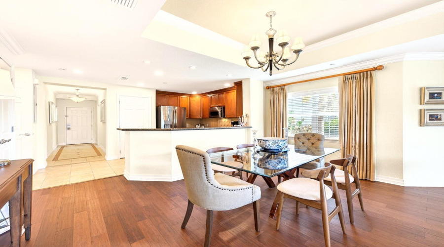 Light filled dining area flows seamlessly into the kitchen.
