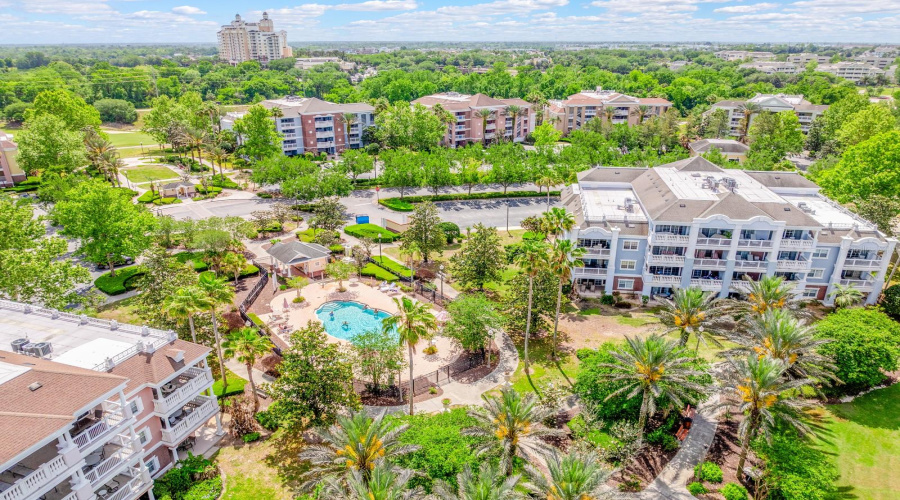 Just steps from a pool.