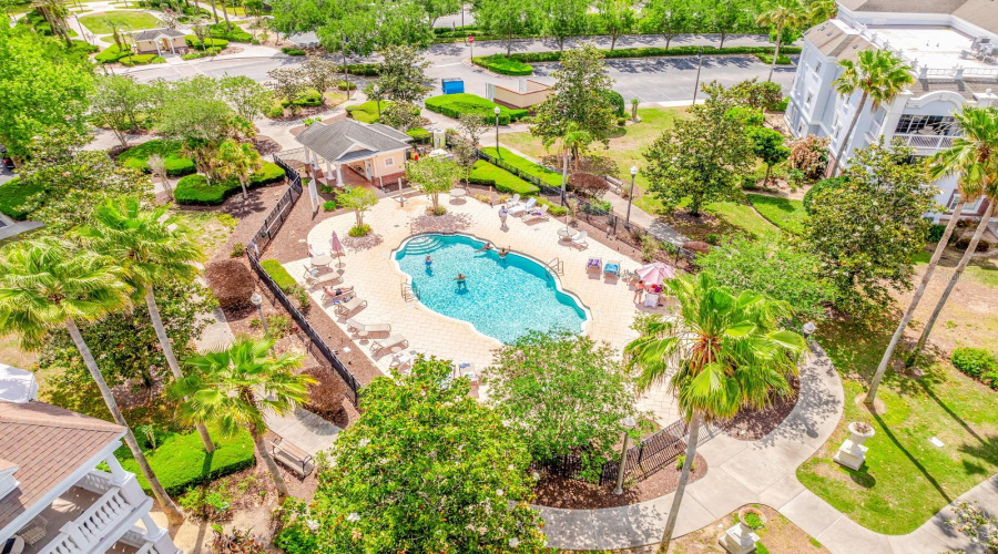 Just steps from a pool.