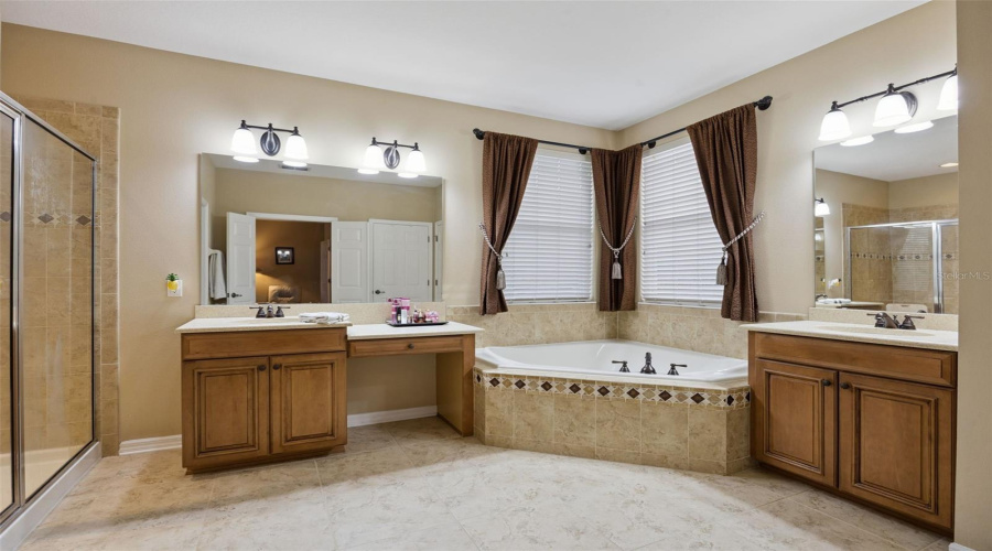 Primary bathroom with shower and soaking tub