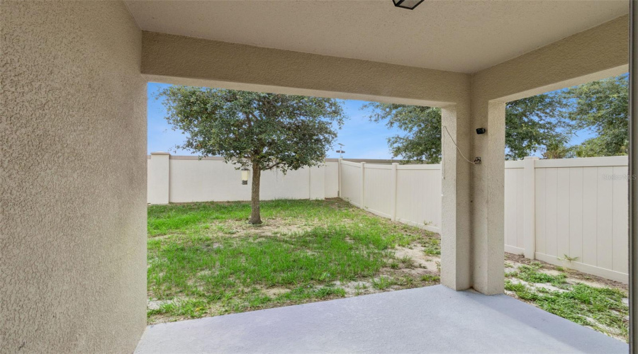 Fully Fenced Backyard:Enclosed rear lawn offering combination vinyl privacy fencing and concrete perimeter walls, providing a secure space for pets and outdoor recreation.