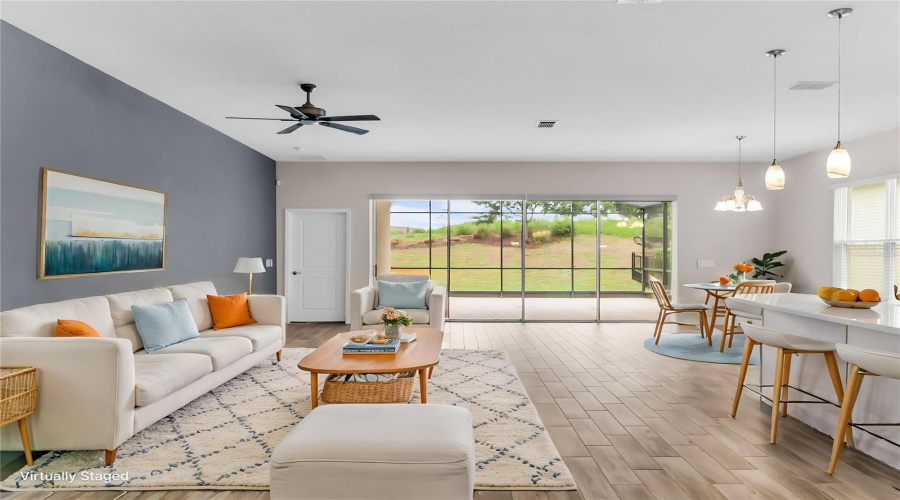 Virtually Staged Family Room & Dining Room