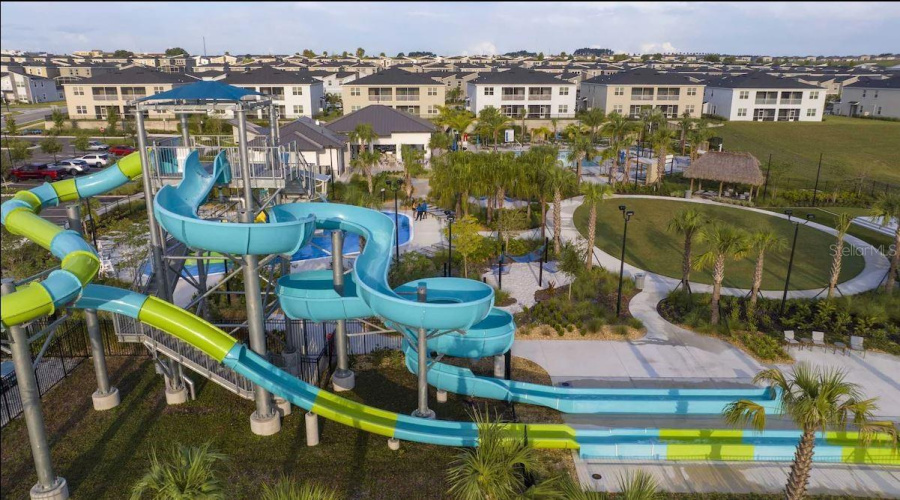 Retreat clubhouse slides and pool area