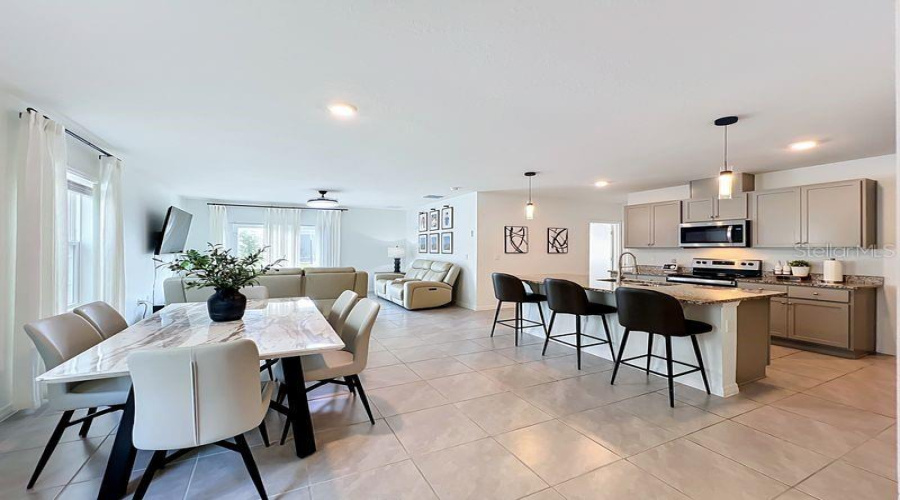 Full View of Kitchen, Dining and Living Rooms