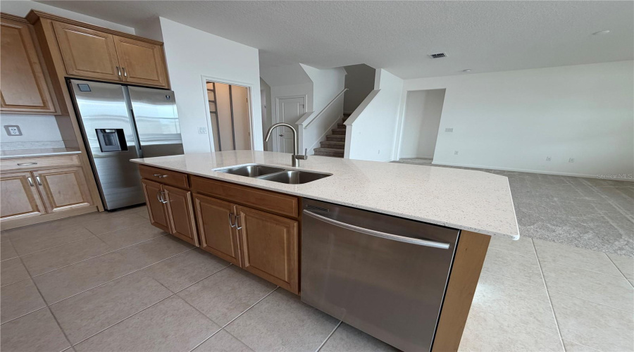 Kitchen with Breakfast Island and double bowl sink