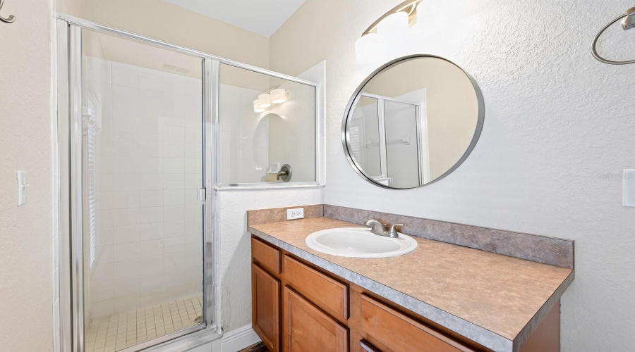 The Primary Bath has a door providing direct access to the patio and pool area.